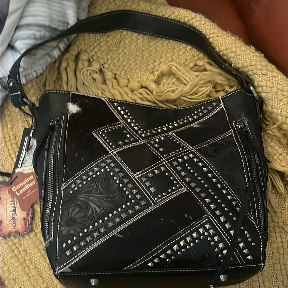 Elegant Black Studded Leather Shoulder Bag